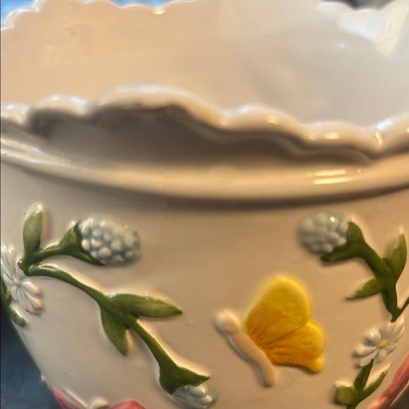 Colorful Ceramic Planter with Butterflies and Flowers - Picture 5 of 5